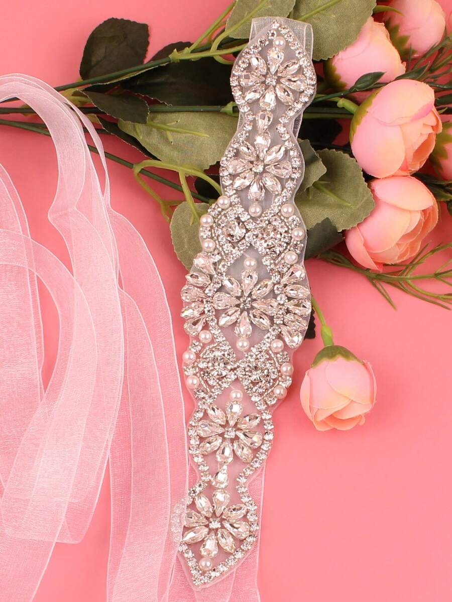 1PC Handmade Rhinestone Studded Bridal Belt, Luxury Crystal Wedding Dress Waistband For Brides And Bridesmaids - Clear - View 1