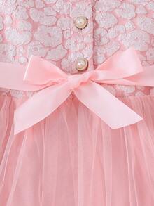 Robe en maille jacquard verte nuageuse pour filles, convient pour les vacances, les fêtes, les mariages - Rose bonbon - Voir 6