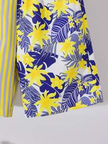 Vihyde Tween Boys Happy Vacation Style Hawaiian Print Patchwork Short Sleeve Shirt & Shorts & Bucket Hat 3 Pieces Set (T-Shirt Not Included) - Yellow - View 7