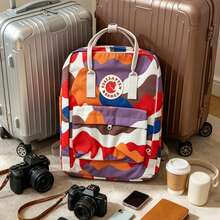 1 Piece Waterproof Canvas Backpack With Art Print, Adjustable Straps, Large Capacity, Zippered Pocket For School, Everyday Use And Outdoor Activities - 夏景 - 查看 6