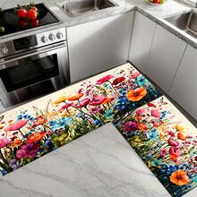 1 pieza Alfombra de cocina con estampado floral de primavera, alfombra antideslizante para el suelo, alfombra decorativa para fiestas festivas, alfombra, alfombra resistente al aceite, alfombra de secado rápido, adecuada para cocina, pasillo, baño, lavandería, decoración del hogar - Multicolor - Ver 7