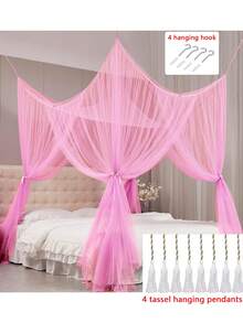 Dosel de cama con mosquitera, mosquitera de 4 postes de esquina, dosel de cama King desde el techo, con 4 piezas de colgantes con borlas, decoración de habitación gótica/princesa, tienda de cama con mosquitera, decoración de dosel de cama gemela para la mayoría de las camas dobles y cortinas de cama para interiores y exteriores - Mosquitera de cuatro puertas - Ver 11