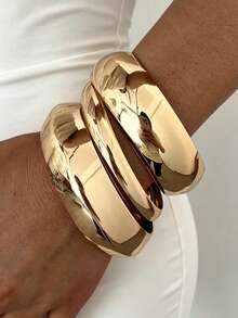 6pcs/Set Vintage Elegant Wide Plain Metal Iron Bangle Bracelets, Suitable For Women's Daily, Party, Vacation And Multiple Occasions, Gift - Gold - View 7