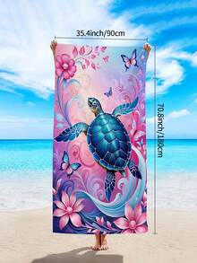 1件海龜印花沙灘巾，夢幻海洋生物設計大尺寸沙灘巾，超細纖維吸水防沙沙灘浴巾，適合旅行、游泳池、潛水、衝浪、瑜伽、露營、海邊度假、水上派對裝飾沙灘巾，夏季海邊旅行必備披肩浴巾，浴室裝飾多功能沙灘巾（單面印花） - 淺粉色 - 查看 11