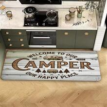 Vintage Camper Print Kitchen Rug, Non-Slip Welcome To Our Camper Floor Mat, Rustic Wood Grain Decorative Area Carpet For Kitchen, Laundry Room And Home Decor - 白色 - 查看 9