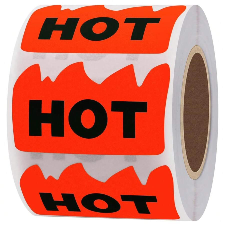 「HOT」警告標籤貼紙捲 – 500張火焰警示熱敏標籤,適用於食品包裝、自黏式熱敏運輸貼紙 - A - 查看 1