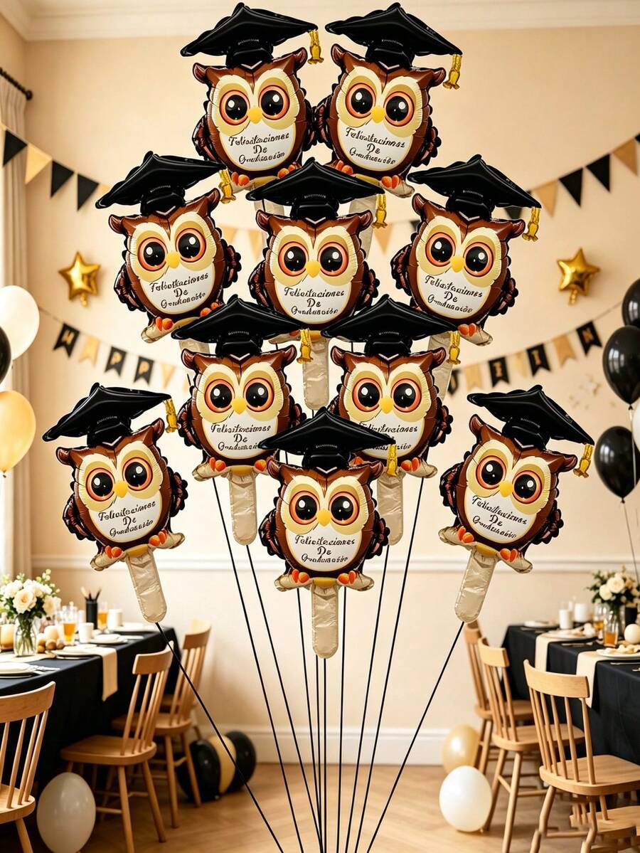 10个16英寸西班牙语“Felicitaciones De Graduacion”迷你猫头鹰铝箔气球,毕业装饰 2026 - 查看 1