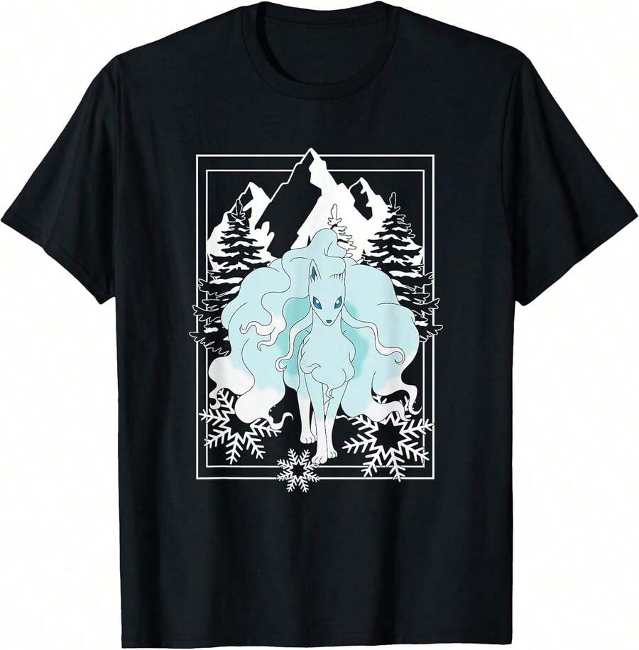 Unisex T-Shirt Unisex Adult T-Shirt Alolan Ninetales Frozen Mountains Retro Portrait T-Shirt, Men's T-Shirt, Men's Fashion, Y2k, Women's Blouses, Vintage Style, Streetwear Fashion, Cool Design, Ideal For Casual, Festival Style, Soft & Lightweight, Cotton, Casual Everyday Wear, Festival Style, Soft & Lightweight, Summer Vacation, Casual Wear, Two-Piece, Father's Day  T Shirt Tops  Summer Off Campus Merch Vacation - Schwarz - 查看 1