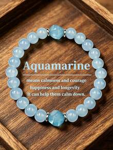 Aquamarine Courage & Communication Beaded Bracelet - Peace, Calming, Happiness, Bohemia Style Fashion Jewelry For Women Men Suitable For Daily Wear - Baby Blue - View 4