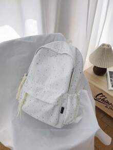 1pc Girls Star Nylon Zipper Closure Exquisite Backpack Student School Bag Suitable For All Seasons Daily Use Without Pendant - A - View 14
