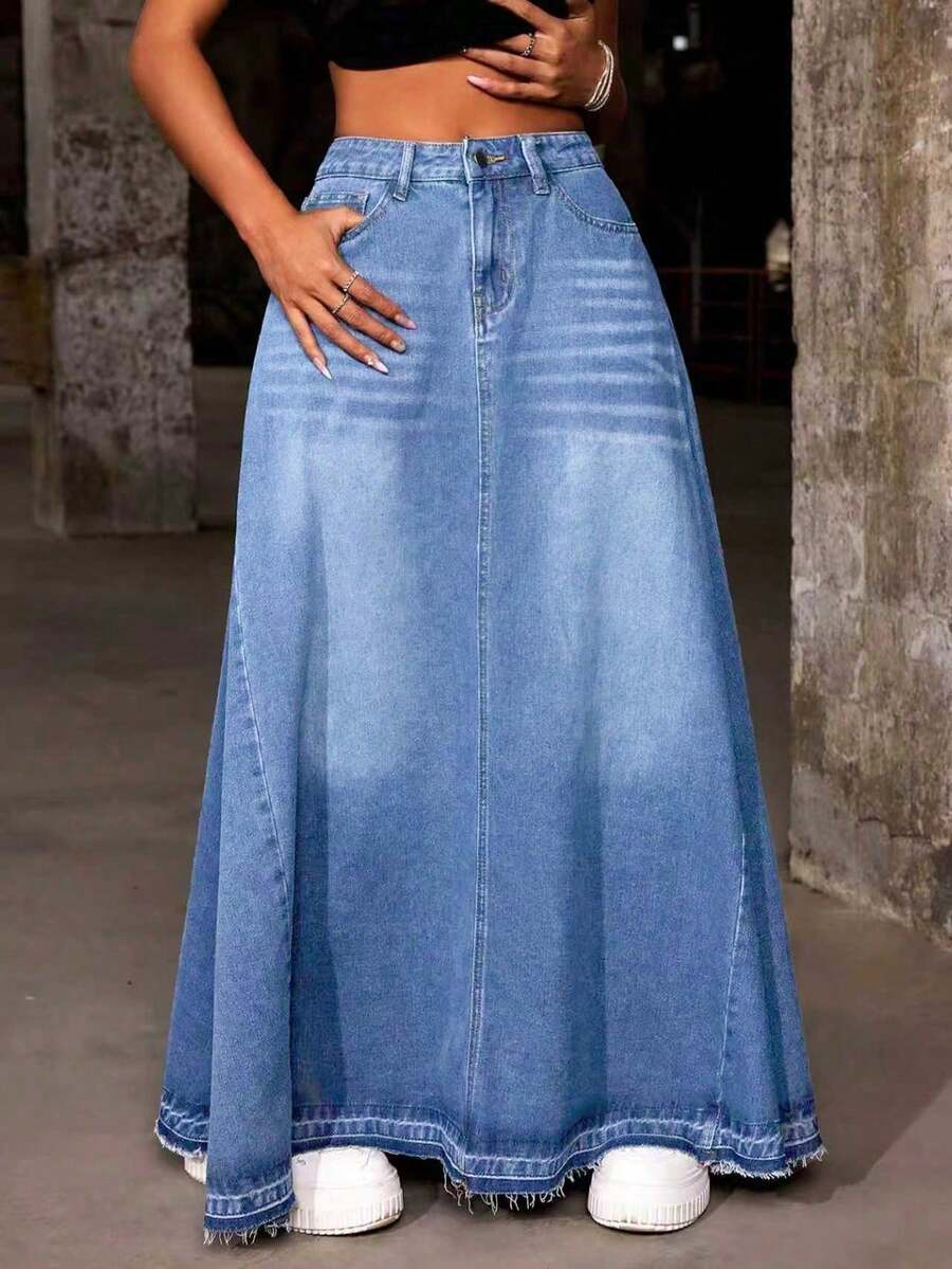 Women Denim Skirts - Light Wash - View 1