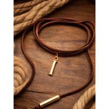 Leatherette Necklace With Personalized Letter, Gold Plated (N, Brown) - I - View 2