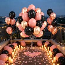 27/36pcs Party Balloon Set, Includes Matte Black, Champagne Gold And Vintage Pink 10-Inch Thick Anti-Burst Latex Balloons, Optional Ribbon Matching, Perfect For Birthday, Theme Party, Shower, Wedding, Valentine's Day, Proposal Engagement, Anniversary, Prom, Gender Reveal Decoration And Other Important Holidays, Suitable For Indoor And Outdoor Photography Props And Decoration - View 2