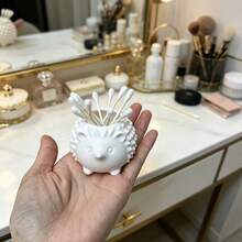 Hedgehog Shaped Creative Cotton Swab Cosmetic Storage Tube Desktop Makeup Table Bathroom Cotton Swab Toothpick Universal Storage Box Warm Healing Ornament - A - View 5