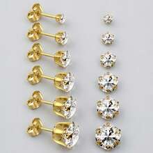Elegant Fashion Style, 6 Pairs 3-8MM 316L Stainless Steel Cubic Zirconia Stud Earring Set, Suitable For Daily And Party Wear, Can Be A Gift For Friends And Lovers, Suitable For Men And Women, Sparkling Earrings - 6 Pairs Of Ear Stud Sets - View 8