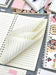 可愛水豚螺旋筆記本 卡哇伊卡通烏龜印花 A5 有線日記本 學生校園書寫日記 開學文具禮物 適合兒童女孩 - 彩色 - 查看 8