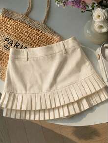 Y2K Waist Missing Pleated Sexy Low Waist Versatile Mini Skirt Casual Spring - Apricot - View 3
