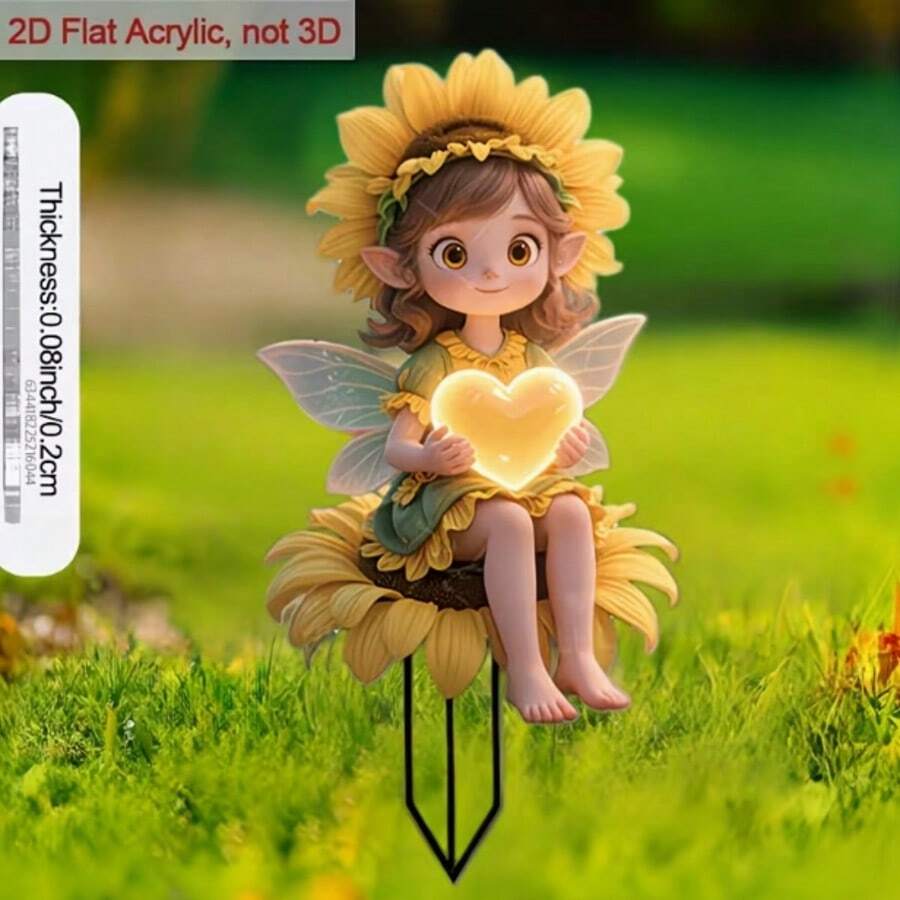 2D Flat Sunflower Girl Acrylic Garden Stake, Waterproof And Scratch-Resistant, Outdoor Yard Garden Decor Ground Insert