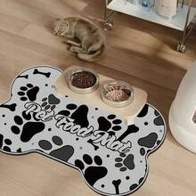 1pc Cute Bone-Shaped Pet Feeding Mat, Non-Slip Waterproof Spill-Proof Bowl Mat With Paw Print & Bone Pattern, Quick-Dry Easy-To-Clean Stain-Resistant Anti-Slip Backing, Durable Decorative Placemat For Cat & Dog Feeding Station, Indoor Pet Home Floor Protection Daily Use - Light Grey - View 9