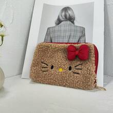 1pc Cute Embroidered Plush Three Dimensional Bow Storage Red Checkered Inner Pen Bag Suitable For Students And Teenagers' Study Supplies - Multicolor - View 7