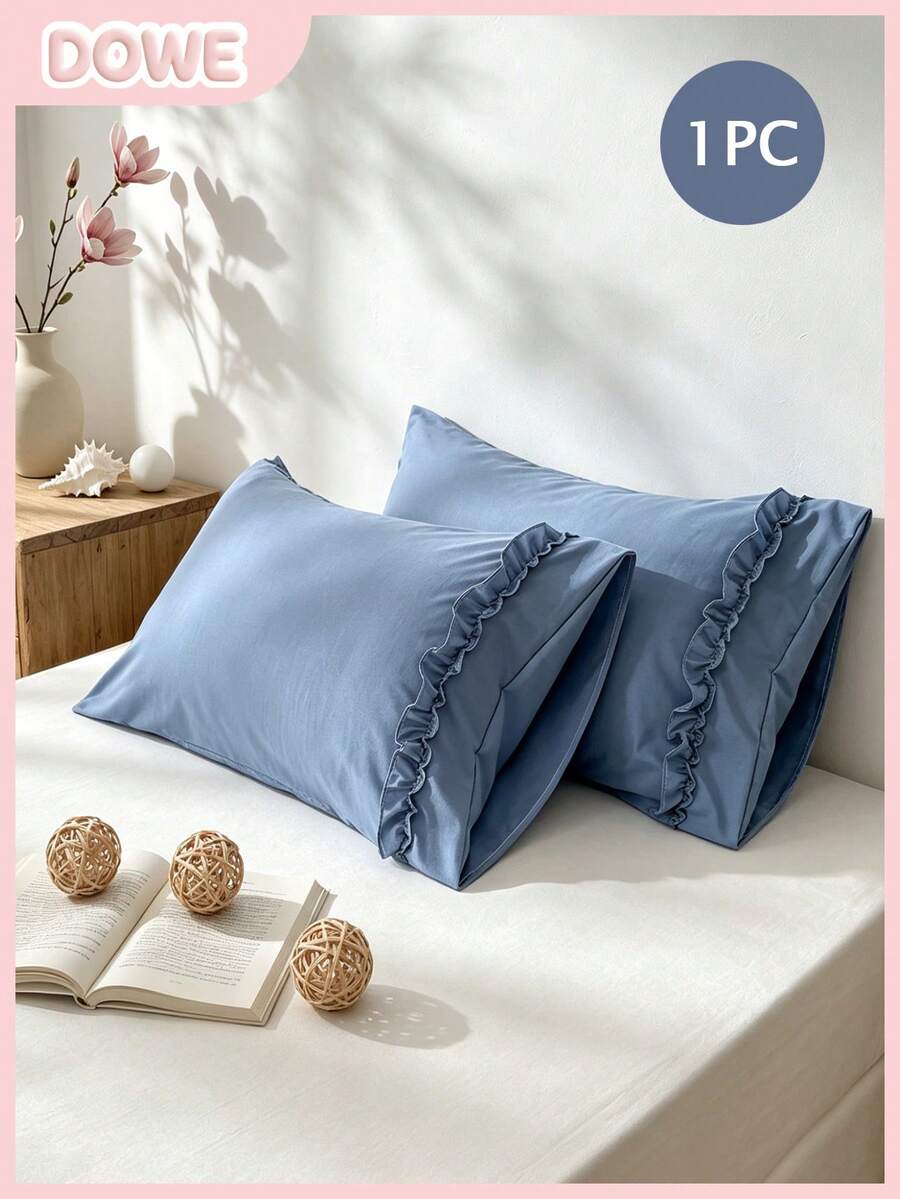 1pc 100% Polyester Black & White Heart Lace Solid Color Pillowcase (Pillow Insert Not Included), Suitable For Bedroom Decor, Wedding, Romantic, Bohemian Style
