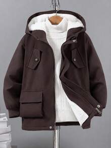Teen Boys Casual Fashionable Thermal Lined Hooded Jacket, Autumn/Winter - Brown - View 1