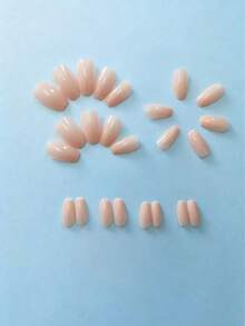 24片装短款T字形美甲贴片套装，亮粉色设计，包含1个指甲锉和1瓶果冻胶，适合派对佩戴 - 淺粉色 - 查看 3