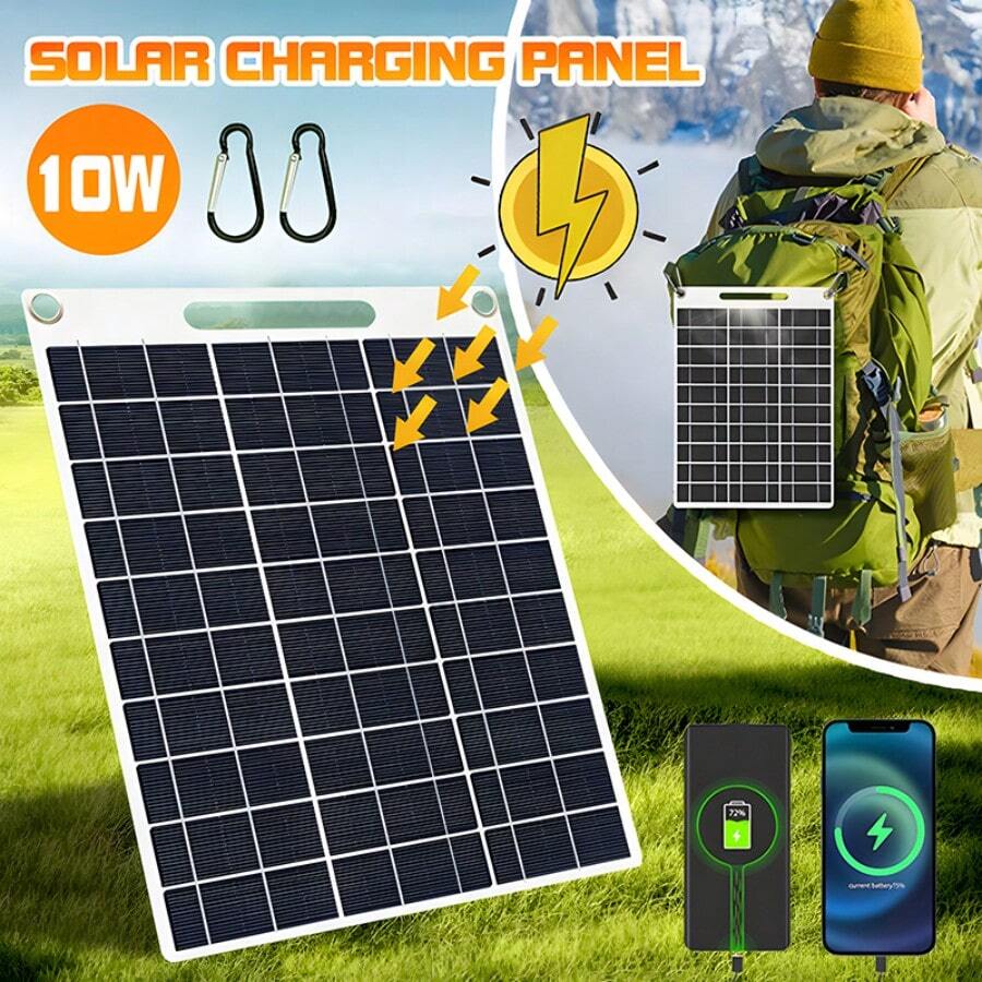 10W 太陽能板套件，便攜式隔熱太陽能充電器，配備雙 USB 與 DC 接口，適用於遊艇、露營車、船隻與戶外露營，便攜式戶外太陽能板