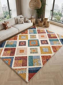 1 pieza Alfombra de sala de estar con patrón de diamante multicolor, adecuada para cocina, comedor, dormitorio, decoración de vacaciones, interior/exterior, oficina, vestíbulo, felpudo antideslizante, alfombra de baño, pasillo, área de estudio y juegos - Multicolor - Ver 3