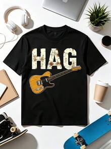 Merle Haggard The Hag Guitar Rustic T-Shirt. Soft, Loose, Everyday Casual T-Shirt. - Black - View 1