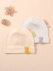2pcs 0-3 Years Newborn Hats, Soft Knitted Dinosaur Design Baby Beanies, Elastic Warm Hats, Suitable For Boys And Girls, Perfect Baby Shower Gift - Multicolor - View 8