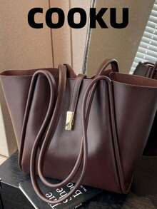Women's Large Capacity Tote Bag, Shoulder, Big Size, Suitable For Autumn/Winter - Coffee Brown - View 12