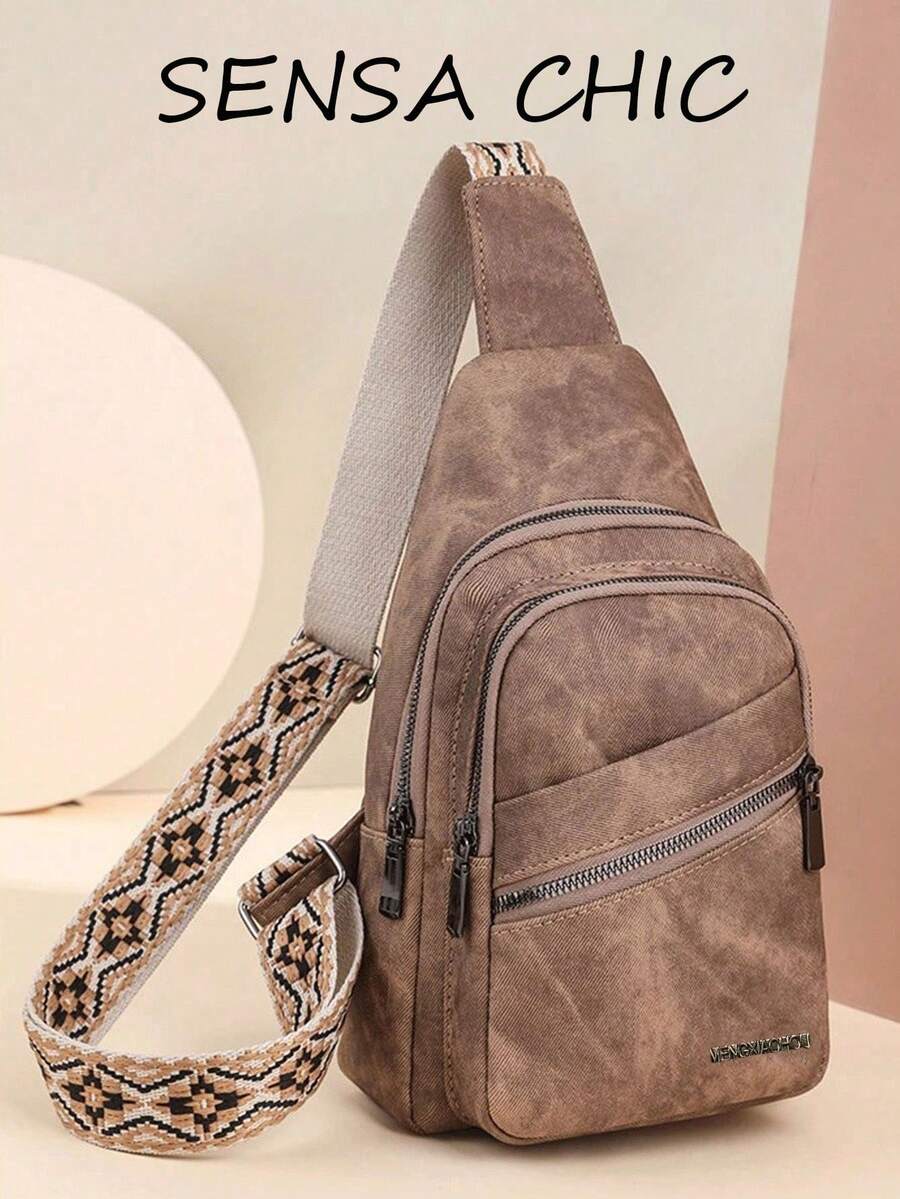 This Fashionable And Classic Versatile Solid Color Retro PU Waterproof Multi-Layer Crossbody Bag Features Edge Pocket Design, Multiple Zipper Openings, And An External Earphone Hole, Making It A Stylish Women's Chest Bag. The Diamond-Shaped Shoulder Strap Chest Bag Is Suitable For Travel, Shopping, And Can Be Used As A Crossbody Or Outdoor Sports Bag.