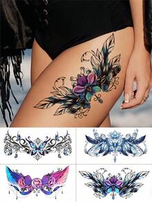 4 Sheets Realistic Butterfly & Flower Tramp Stamp Temporary Tattoo Stickers, Body Art For Women, Music Festival Graduation Holiday Favors - Multicolor - View 1