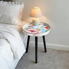 Round Modern Side Table, Minimalist Floral Butterfly Print Italian Luxury Tray, Outdoor Garden Balcony Small Coffee Table, Living Room Sofa Side Table, Minimalist Design, Multifunctional Side Table, Bedroom Decor, Small Furniture - White - View 7