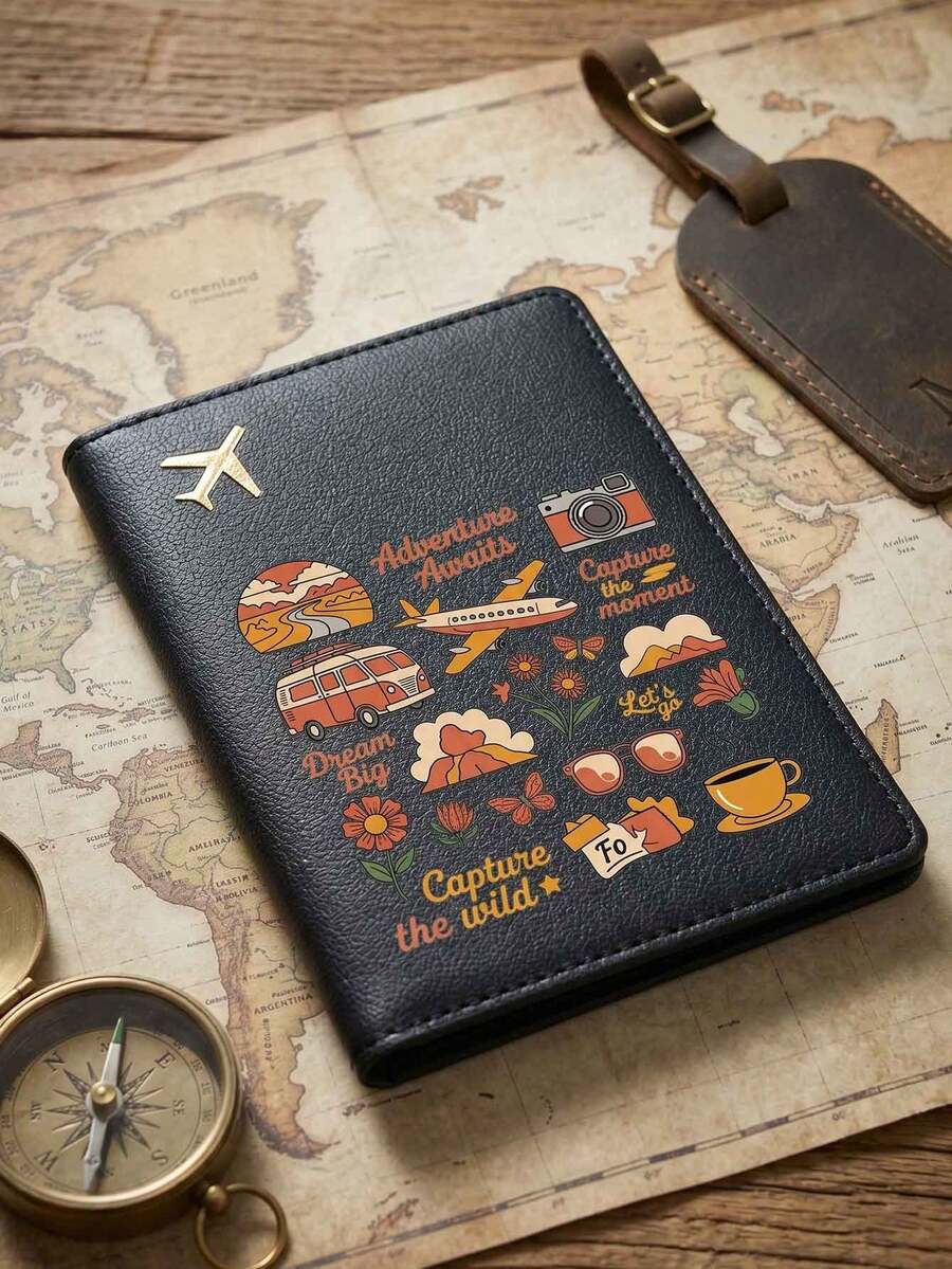 1pc Cute Cartoon Pattern PU Passport Cover, Suitable For Travel Document Storage, Birthday Gift, Holiday Gift Or Anniversary Surprise For Friends, Colleagues And Family, Portable Foldable Design Passport Holder, Ideal Gift For Travelers, Essential For Business Trips And Cruises, Travel Must-Have For Passport Holders, Travel Accessory Passport Sleeve, Yellow, Black, Blue, Pink, Red, White, 6 Colors Available - Multicolor - View 1