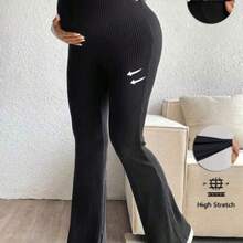 Pantalones casuales minimalistas lisos de maternidad, para uso diario - Negro01 - Ver 1