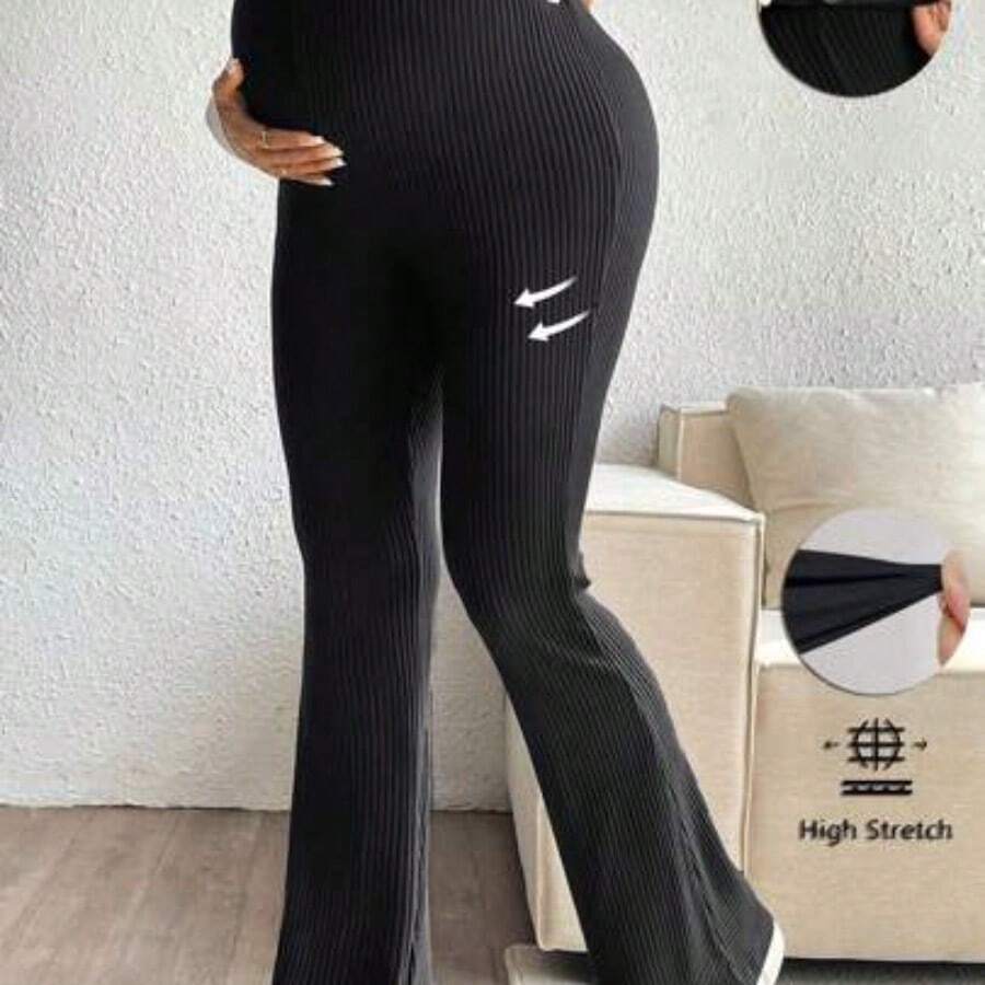 Pantalones casuales minimalistas lisos de maternidad, para uso diario - Negro01 - Ver 1