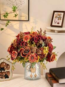 1/3/5/80件人造玫瑰花、刺繡球、雛菊花束、人造花束，適用於居家、餐廳、客廳、婚禮裝飾，秋季人造花、秋季花束、感恩節家居裝飾、春夏秋季裝飾 - 橘色 - 查看 4