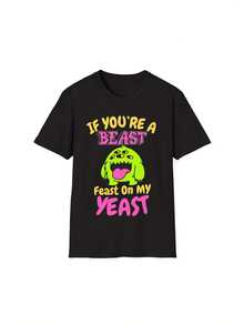 Camiseta con Frases Divertidas e Inapropiadas, Unisex - Si eres una bestia, ven a disfrutar de mi levadura Estampado divertido sobre la temática de las infecciones por levaduras, camiseta unisex vintage de 220 g/², cuello redondo, estampado rosa, adecuada para uso casual de adultos, ropa de vacaciones y cruceros - Divertida - Negro - Ver 3
