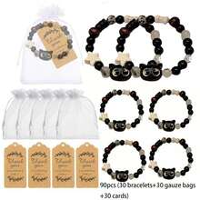 3/30/60/90 Piezas Pulseras de Cuentas Hechas a Mano para Hombres y Mujeres, Pulseras de Obsidiana de Cristal, Pulseras de Pareja Estilo Oriental, 30 Piezas Incluyendo 10 Pulseras de Obsidiana de Cristal, 10 Bolsas de Gasa y 10 Tarjetas de Agradecimiento Adecuadas para Fiestas de Bautizo, Reuniones - Ver 9