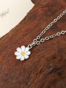 1pc Enamel Daisy Flower Pendant Necklace, Gold/Silver Plated Alloy Chain Necklace For Women, Casual Daily Wear Jewelry - Daisy Pendant - View 8