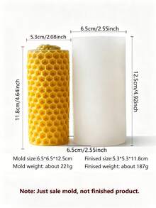 蜂巢長條紋理手工香氛蠟燭DIY矽膠模具，3D蜂巢、花朵與蜜蜂浮雕設計，包含多種高度與圓柱尺寸，柔軟矽膠材質，易脫模易清洗，適用於大豆蠟、石蠟、石膏、環氧樹脂等材質 - 蜂巢長條模具 - 查看 6