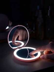 LED Makeup Mirror, Illuminated Makeup Mirror, Portable Mini Makeup Mirror, USB Rechargeable LED Travel Makeup Mirror, Compact Illuminated Makeup Mirror, Foldable Makeup Mirror With Adjustable Brightness And Magnification, Touch Screen Brightness Control, Multi-Function Mini Makeup Mirror, Dimmable Magnifying Folding Makeup Mirror, 3 Lighting Modes - White Light, Natural Light And Warm Light - Multicolor - View 5