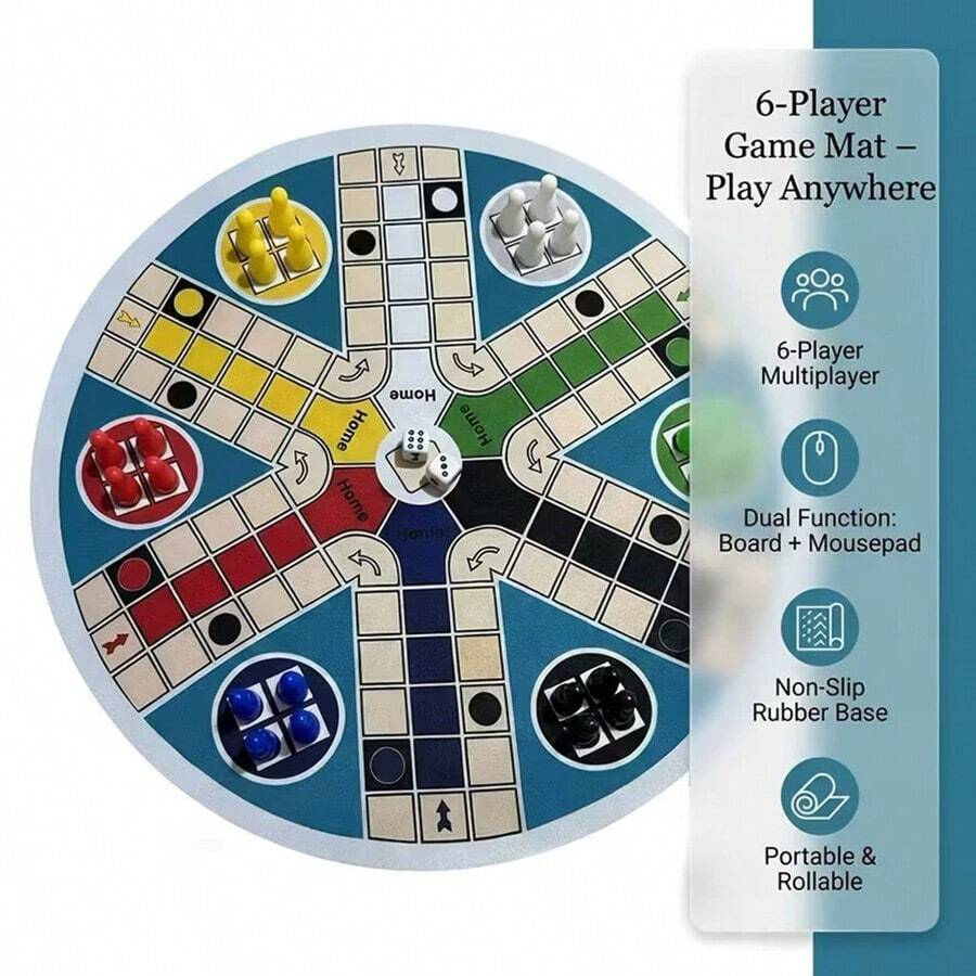 Board Game Set, 13.78 Inch Rubber Game Board, 6-In-1 Family Game Set, Includes Game Board, Dice, Game Pieces, Family Fun Game, Perfect For Parties And Gatherings - Multicolor - View 1