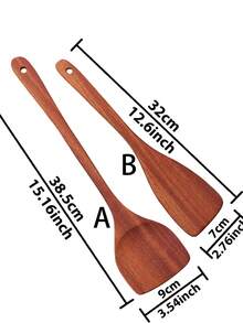 1/2pcs Wooden Spatula Set, Wooden Kitchen Utensils For Cooking, Suitable For Frying Eggs, Steak And Stir-Frying, Compatible With Non-Stick Cookware - Orange - View 8