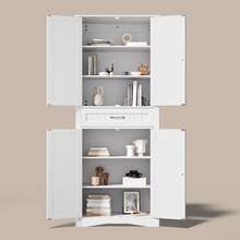 Asofer 71'' Kitchen Pantry Storage Cabinet, Freestanding Pantry Organizers And Storage Cabinet With 4 Doors And 4 Adjustable Shelves, Tall Cabinet With Large Drawer For Kitchen, Living Room, Bathroom - 白色 - 查看 2