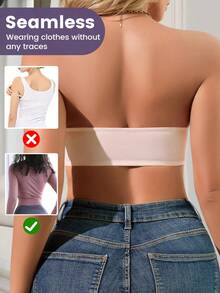 Women Invisible Strapless Push Up Bra Front Closure Convertible Bandeau W/ Clear Straps - Pink - View 2