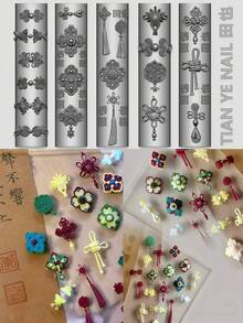 Neue chinesische Stil geprägte Pfingstrose Blume chinesischer Knoten exquisite Froschknopf Nagelkunst Kollektion Silikon Schnitzform - Transparent - Übersicht 5