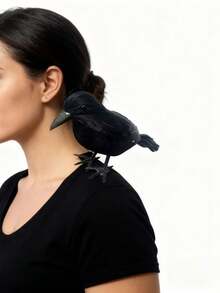 1pc Realistic Crow Decor With Black Feathers And Shoulder Strap, Suitable For Gothic Cosplay, Halloween And Christmas Celebrations (No Battery Required) - View 11